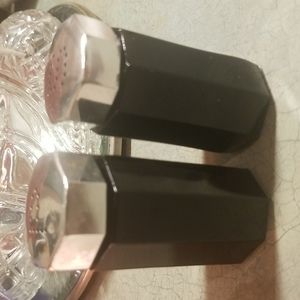 VTG 80s FRENCH OCTAGONAL BLACK GLASS S&P SHAKERS